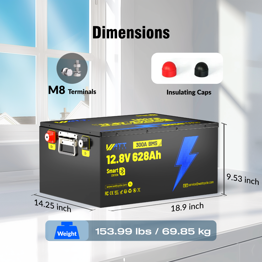 WattCycle 12V 628Ah Ultra Bluetooth LiFePO₄ Battery – 8038Wh Smart Energy Storage