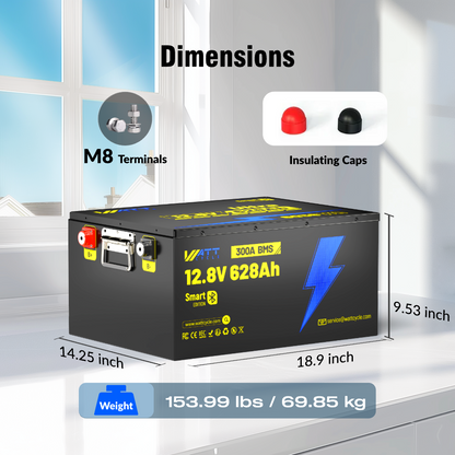 WattCycle 12V 628Ah Ultra Bluetooth LiFePO₄ Battery – 8038Wh Smart Energy Storage