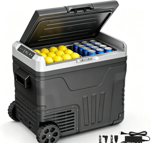 Clearance Portable 12V Car Refrigerator 35L, Dual 12V/24V DC & 110-240V AC Power, -4°F~68°F Adjustable Temp