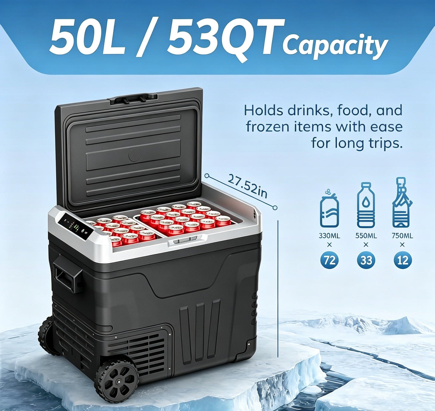 Clearance Portable 12V Car Refrigerator 35L, Dual 12V/24V DC & 110-240V AC Power, -4°F~68°F Adjustable Temp