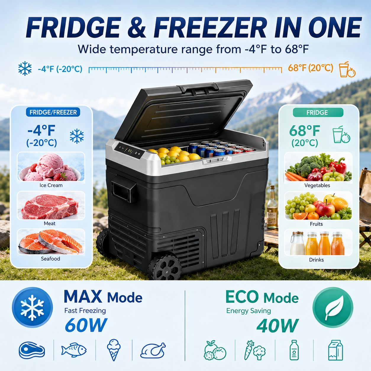 Clearance Portable 12V Car Refrigerator 35L, Dual 12V/24V DC & 110-240V AC Power, -4°F~68°F Adjustable Temp