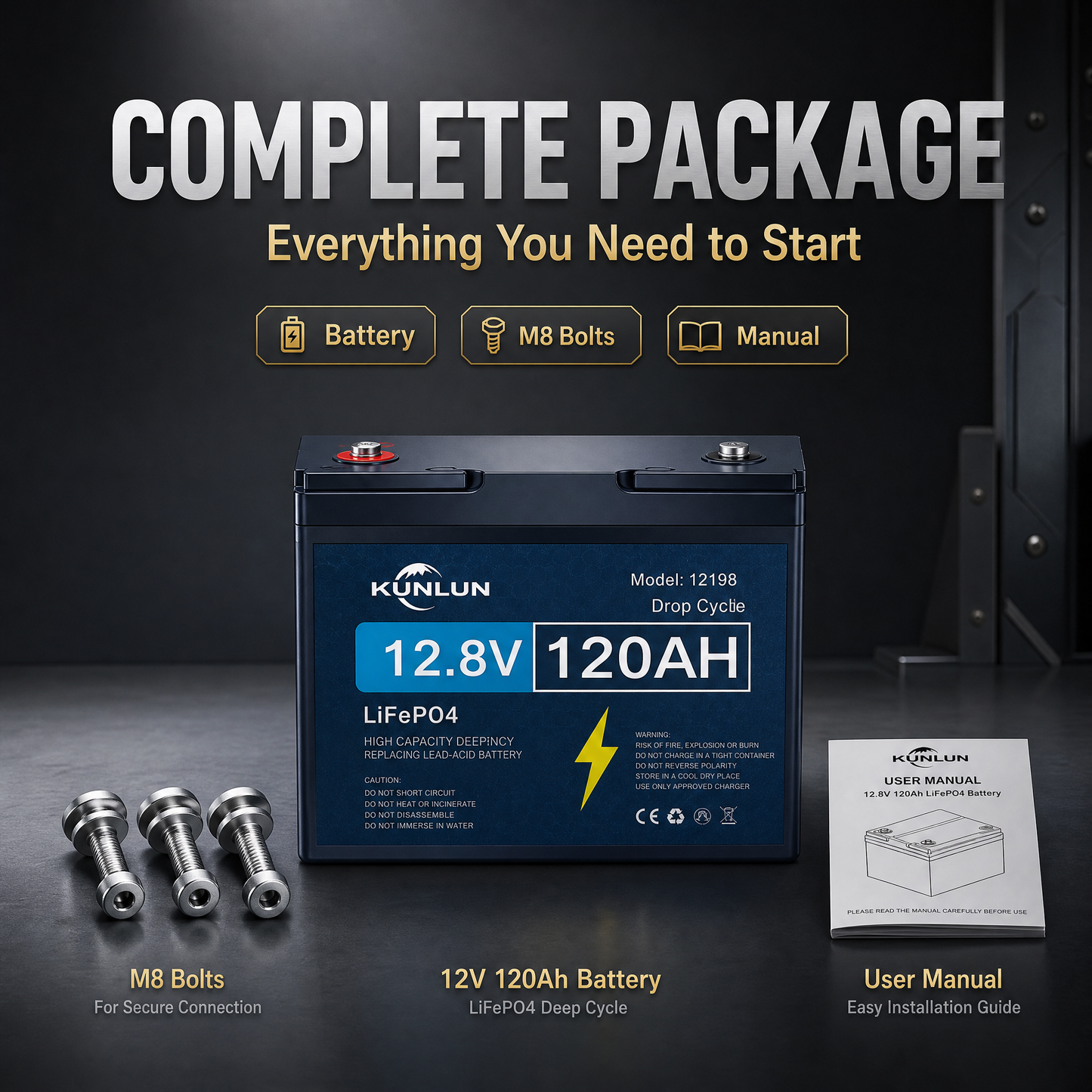 ⚡ KUNLUN 12V 120Ah LiFePO4 Battery | Reliable Deep Cycle Power