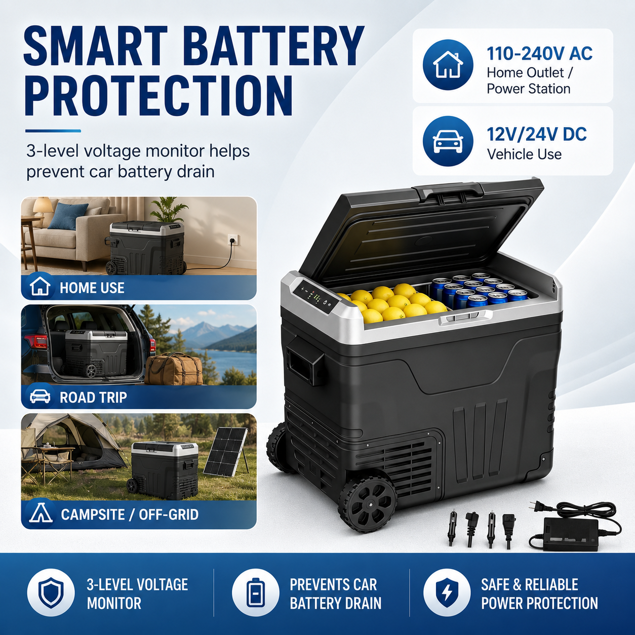 Clearance Portable 12V Car Refrigerator 35L, Dual 12V/24V DC & 110-240V AC Power, -4°F~68°F Adjustable Temp