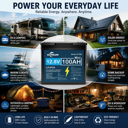 ⚡ KUNLUN 12V 120Ah LiFePO4 Battery | Reliable Deep Cycle Power
