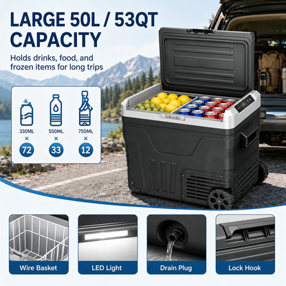 Clearance Portable 12V Car Refrigerator 35L, Dual 12V/24V DC & 110-240V AC Power, -4°F~68°F Adjustable Temp