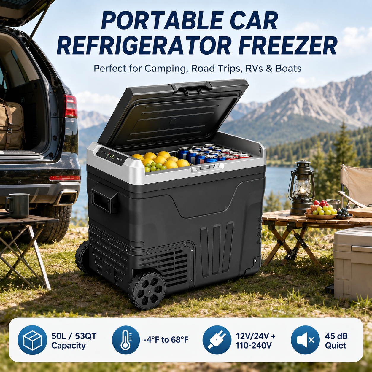 Clearance Portable 12V Car Refrigerator 35L, Dual 12V/24V DC & 110-240V AC Power, -4°F~68°F Adjustable Temp