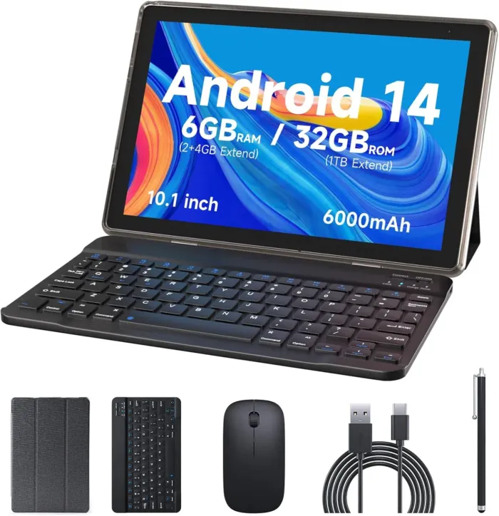 10 inch Android 14 Tablet, 6GB RAM 32GB ROM Powerful Quad-core CPU, 1280*800 Resolution Screen Tablet PC, 8MP Camera, 6000mAh Battery Computer, 2 in 1 Tablets with Keyboard, Case, Mouse, Stylus Laptop - Image 2