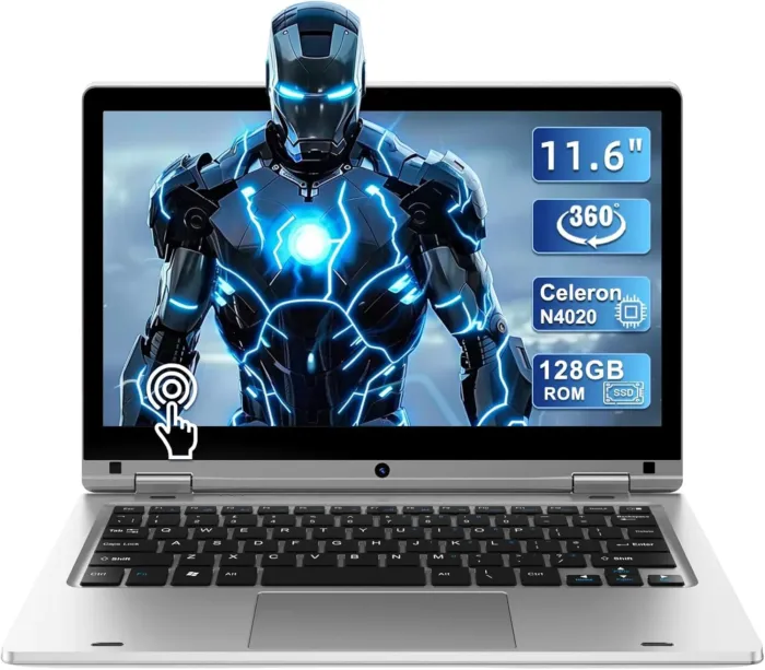11.6" Laptop Touchscreen 360° Foldable Laptop PC 6GB RAM 128GB SSD FHD Display Laptop Computer Celeron N4020 With 256GB SD Card Dual Band WiFi Bluetooth 4.2 USB 3.0*1 HDMI*1 For Office Study Silver - Image 2