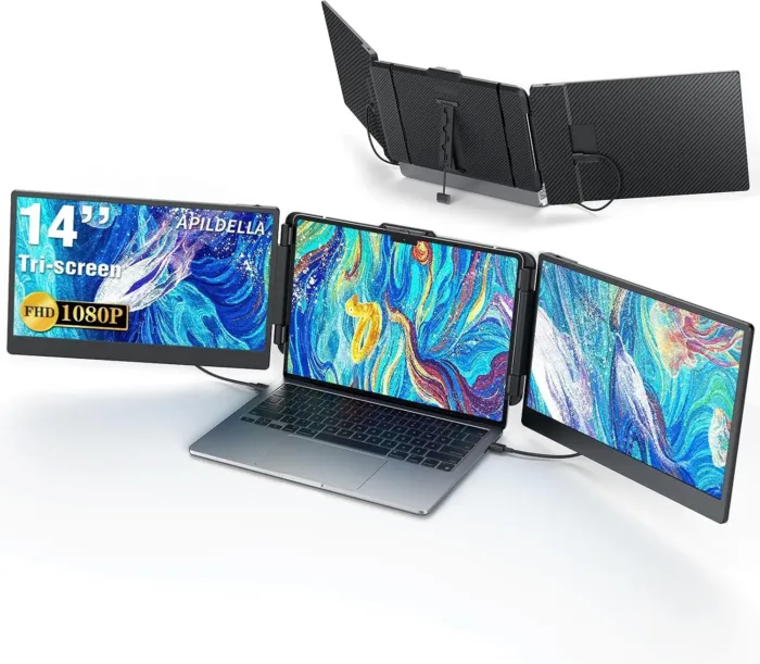 14’’ Triple Laptop Screen Extender, 1080P FHD Portable Dual Monitor for Laptop USB C HDMI, Plug-Play Laptop Monitor Extender for Triple Display for Mac/Windows, Fit 13”-17.3” Laptops - Image 2
