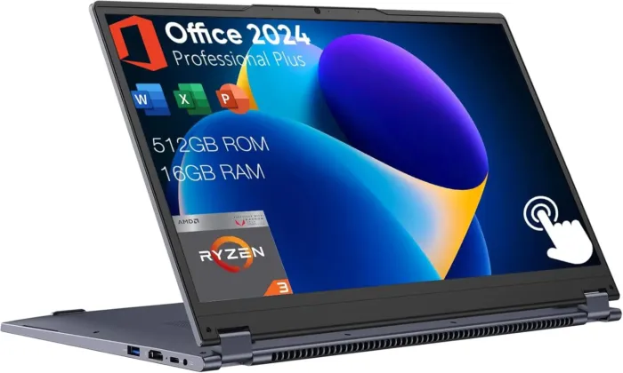 15.6" 2-in-1 Laptop | 16GB DDR4 RAM 512GB Storage | AMD Ryzen 3 3200U (up to 3.5GHz) | AMD Radeon Vega 3 | FHD Touchscreen | Windows 11 Pro | Wi-Fi 5 | BT5.1 | RJ45 | Backlit Keyboard, Gray - Image 2
