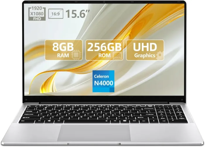 15.6 inch Laptop, Laptops with Celeron N4000, 2025 Gaming Laptop for 8GB LPDDR4 256GB SSD, IPS FHD 1920x1080, WiFi+BT4.2+Mini HDMI+TF Card Slot, Traditional Laptop Computers Convertible 180° Netbook