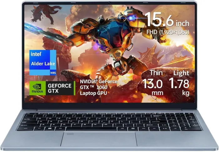 15.6 inch Narrow Border Laptop, Celeron N95 UHD + GTX 1060 4GB,16G DDR4 Quad-Core,1920x1080 FHD IPS, Backlit Keyboard,Fingerprint Unlocking (Gray, 16GB+256GB SSD) - Image 2