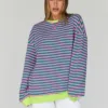 Trendy Queen Oversized Sweatshirt for Women 2025 Summer Crewneck Striped Long Sleeve Shirts Hoodies Cute Top Y2K Outfits