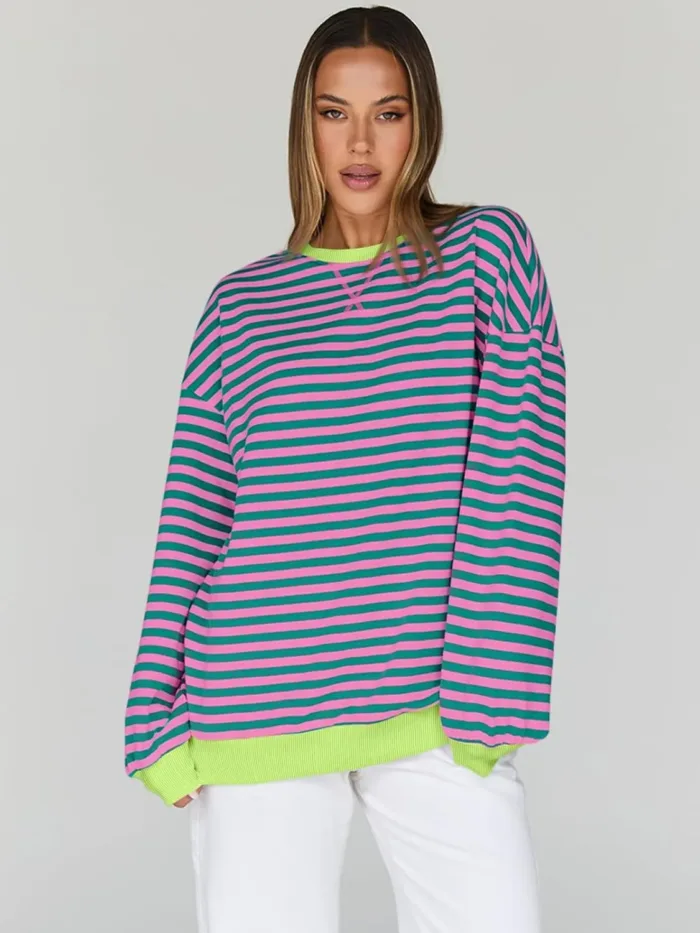 Trendy Queen Oversized Sweatshirt for Women 2025 Summer Crewneck Striped Long Sleeve Shirts Hoodies Cute Top Y2K Outfits