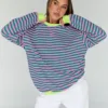 Trendy Queen Oversized Sweatshirt for Women 2025 Summer Crewneck Striped Long Sleeve Shirts Hoodies Cute Top Y2K Outfits