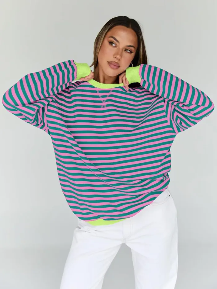 Trendy Queen Oversized Sweatshirt for Women 2025 Summer Crewneck Striped Long Sleeve Shirts Hoodies Cute Top Y2K Outfits