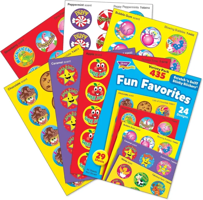 Trend Enterprises: Fun Favorites, Scented Scratch 'N Sniff Stinky Stickers, Fun for Rewards, Incentives, Crafts and as Collectibles, 24 Different Designs, 29 Sheets Included, for Ages 3 and Up - Image 3