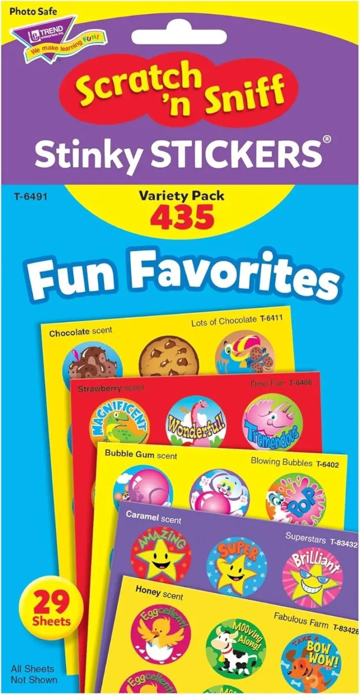 Trend Enterprises: Fun Favorites, Scented Scratch 'N Sniff Stinky Stickers, Fun for Rewards, Incentives, Crafts and as Collectibles, 24 Different Designs, 29 Sheets Included, for Ages 3 and Up - Image 4