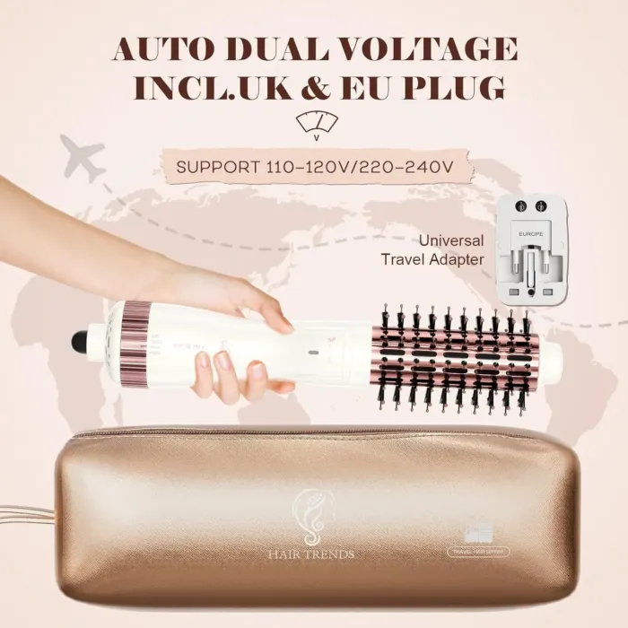 Dual Voltage(100~250V) 1.5 Inch Barrel Round Brush Blow Dryer, Hair Dryer Brush with European Plug Adapter, 4-in-1 Negative Ionic One Step Volumizer Dryer- 2.8 Inch Include Bristles - Image 3