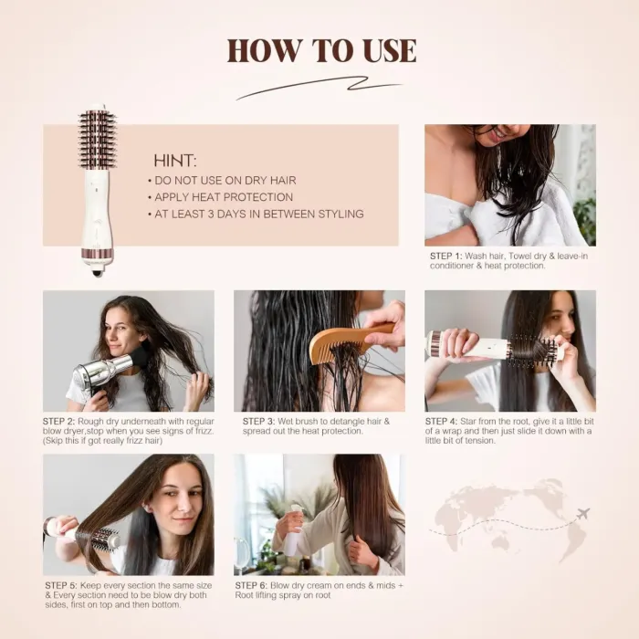 Dual Voltage(100~250V) 1.5 Inch Barrel Round Brush Blow Dryer, Hair Dryer Brush with European Plug Adapter, 4-in-1 Negative Ionic One Step Volumizer Dryer- 2.8 Inch Include Bristles - Image 4