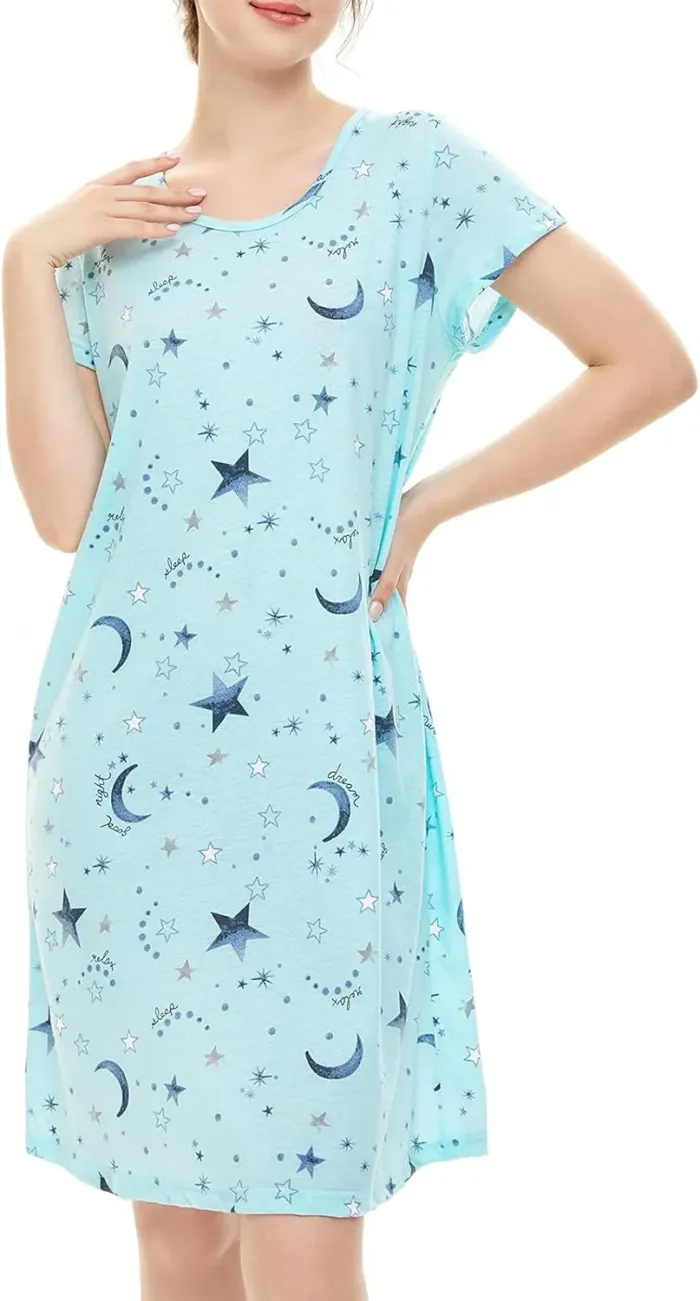 American Trends Nightgowns for Women Cotton Night Shirts Short Sleeve Night Gown Dress Casual Pajamas Soft Sleepwear - Image 3