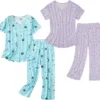 American Trends 2 Pack Cotton Pajamas for Women Set Two Piece Short Sleeve Sleepwear Tops with Capri Pants Summer Pj Set