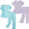 American Trends 2 Pack Cotton Pajamas for Women Set Two Piece Short Sleeve Sleepwear Tops with Capri Pants Summer Pj Set