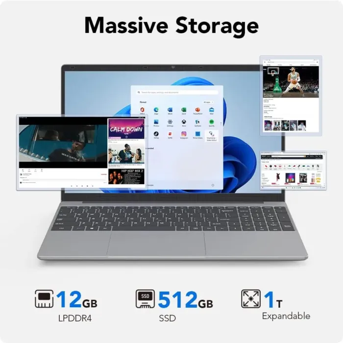 ApoloSign Laptop, 12GB RAM, 512GB SSD, 15.6" Full HD Notebook, Expandable to 1TB, Intel N5095 Processor, Dual-Band WiFi, 178° Viewing Angle, Dual Speakers - Image 3