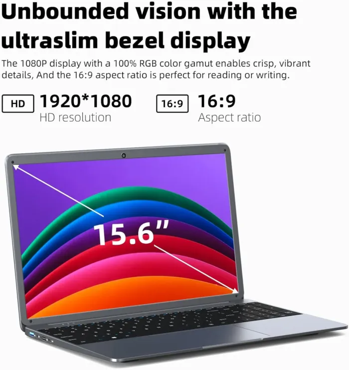Naclud Windows 11 Laptop, 15.6 Inch Laptops, 12GB DDR4+512GB SSD Storage, Celeron N5095 Quad-Core(up to 2.9 GHz), 5GWiFi, USB 3.2, HDMI, Type-C, 7000mAh Battery - Image 5