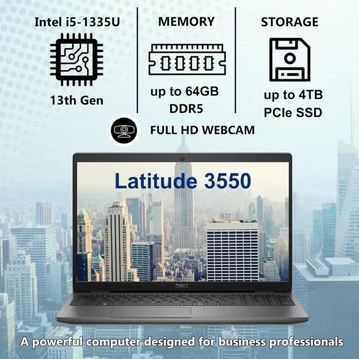 Dell Latitude 3550 Laptop Computer for Business Work, Intel 10-Core i5-1335U (Beat i7-1255U), 16GB DDR5 RAM, 512GB PCIe SSD, 15.6" FHD, WiFi 6E, Bluetooth 5.3, FHD Camera, USB4 Type-C, Windows 11 Pro - Image 3