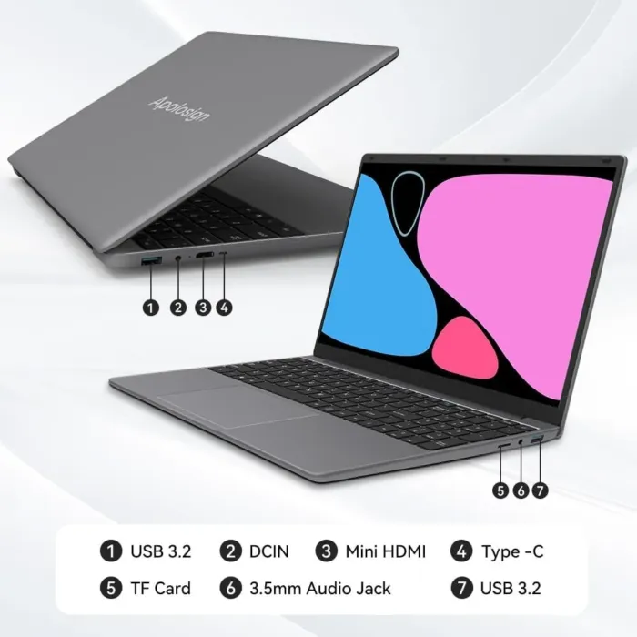 ApoloSign 15.6" Full HD Laptop, 12GB RAM, 512GB SSD, Expandable to 1TB, Intel N5095 Processor, Dual-Band WiFi, 178° Viewing Angle, Dual Speakers-Gray - Image 3