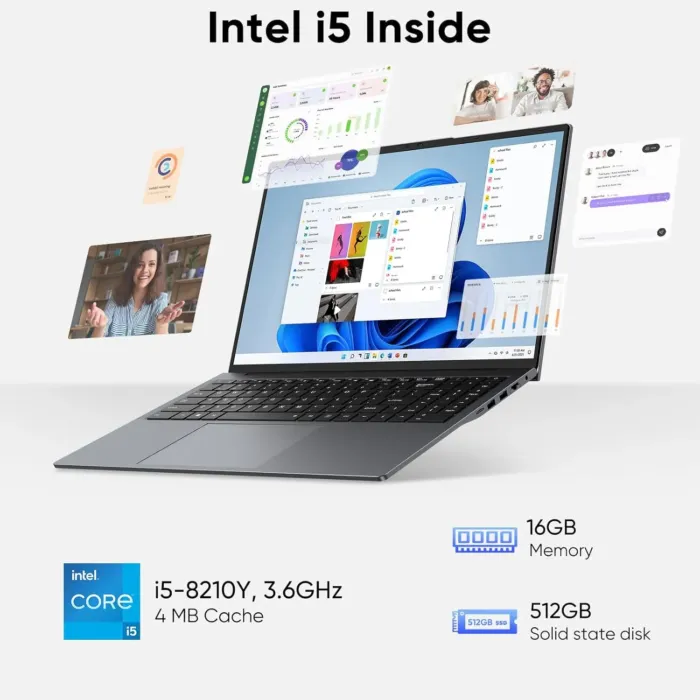TPV 16" Laptop Computer Intel Core i5, 16GB RAM, 512GB SSD, MS Office 2024, IPS(1920 x 1200) 16:10 Display, Windows 11 Pro Notebook PC with BT5.0 Wi-Fi, 3xUSB A, HDMI, RJ45, Backlit Keyboard, Upgraded - Image 3