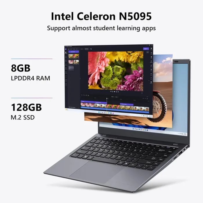 Coolby Laptop Computer, 14.1 inch Windows 11 Laptop with HD Display, 8GB RAM/128GB SSD, Intel N5095 Quad Core Notebook PC, Support 2.4G/5G Hz WiFi, BT, - Image 3