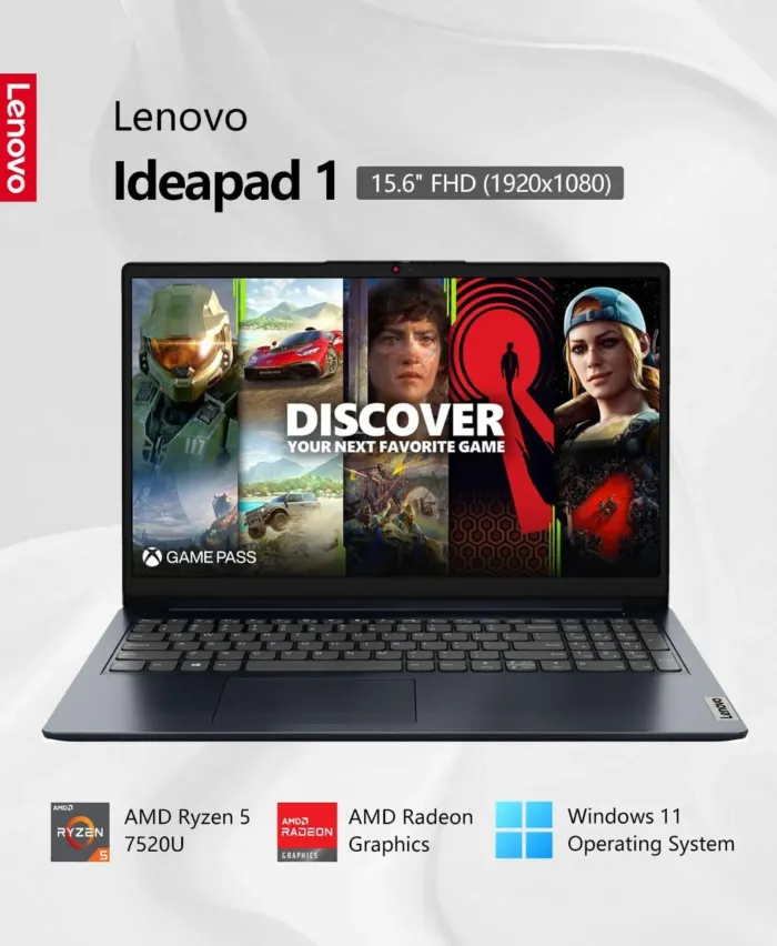 Lenovo Ideapad 1 Laptop, 15.6" FHD (1920x1080) IPS 300nits Anti-Glare Display, Touch, Ryzen 5 7520U, 8GB RAM, 256GB Storage, AMD Radeon Graphics, HDMI, Windows 11, HDMI, Abyss Blue - Image 3