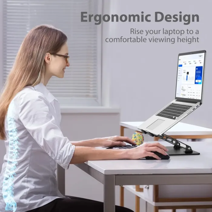 Adjustable Laptop Stand for Desk, Metal Foldable Laptop Riser, Portable Laptop Holder Mount, Ventilated Cooling Computer Notebook Stand Compatible with 10-15.6” Laptops - Image 3