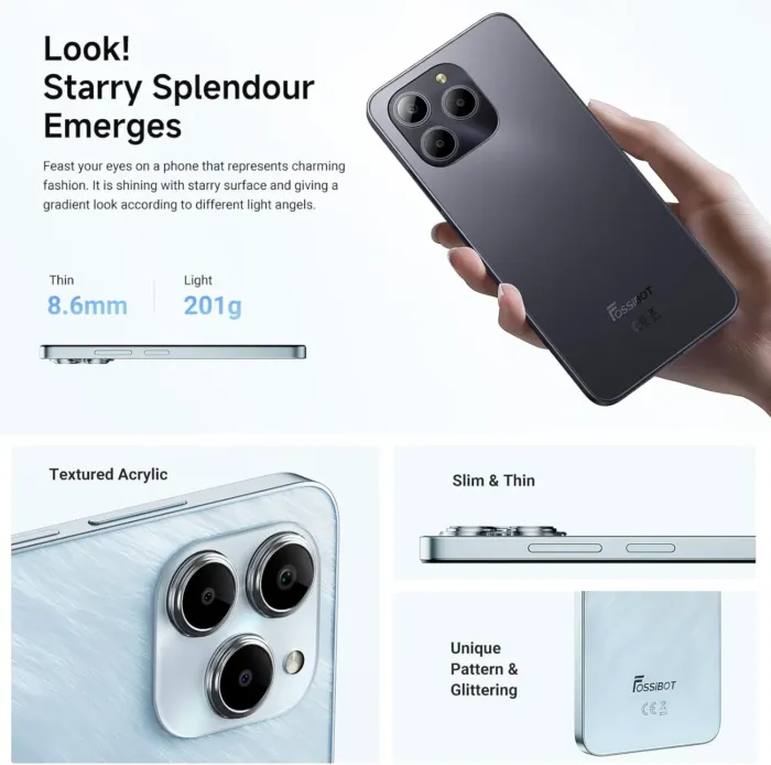 FOSSIBOT S2 Cell Phone Unlocked, 6.72” FHD+ Display, 20(8+12GB)+256GB /1TB TF,5000mAh Battery, 50MP+16MP Camera, Android 14 Smartphone NFC, 4G, 3 Card Slots, Face& Fingerprint Unlock, GPS - Image 3
