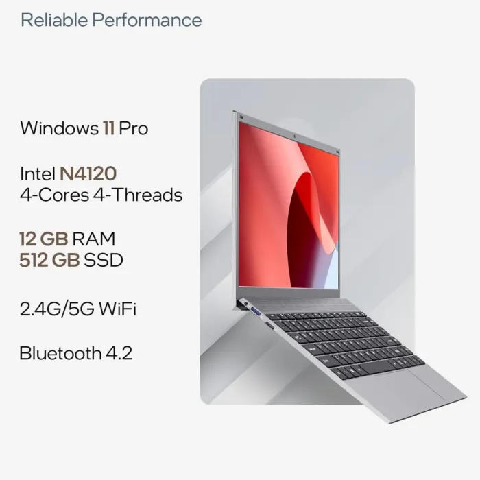 Laptop, Win 11 Laptop Computer, 12GB RAM 512GB SSD, Quad-Cores N4120 Processor, 14" Full HD Win 11 Pro Laptops, Support 2.4G/5G WiFi, Bluetooth 4.2, USB 3.0, Long Lasting Battery - Image 3