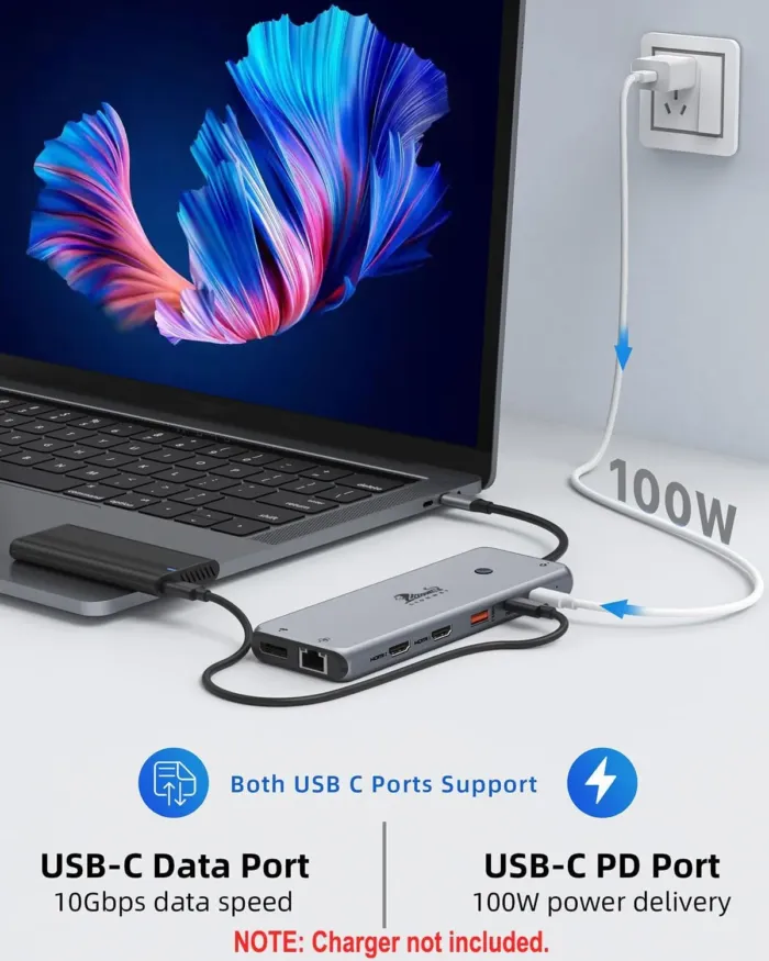 USB C Hub USB C Docking Station Dual Monitor 13 in 1 Triple Display Multiport Adapter with 2 HDMI+DP+8 USB C/A Ports+Ethernet+Audio, USB C Dongle for MacBook/Dell/HP/Lenovo ThinkPad/Surface - Image 3