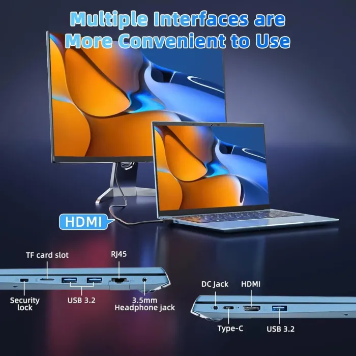 15.6 Inch Laptops, Windows 11 Laptop Computers with 36GB RAM 128GB EMMC+1024GB SSD, Celeron N5095 Quad-Core, 1 Year Office 365, WiFi 6, 180° Viewing, USB 3.2, HDMI, Type-C, 7000mAh Battery - Image 9