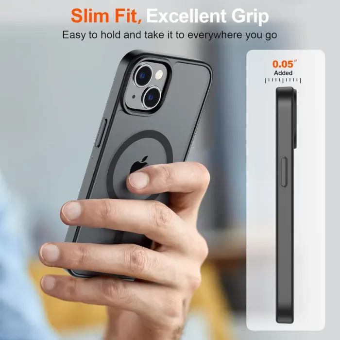 SUPFINE Magnetic for iPhone 14 Case & iPhone 13 Case (Compatible with MagSafe)(Military Grade Drop Protection) Slim Translucent Matte Shockproof Phone Cover,Black - Image 3