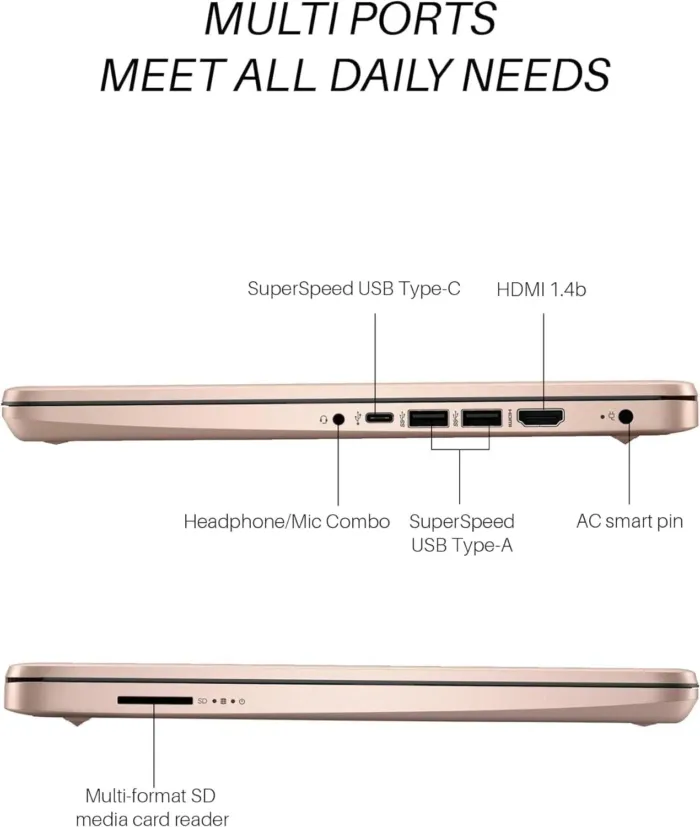 HP 14" Ultral Light Laptops, Intel Celeron N4120, 16GB RAM, 384GB Storage(128GB eMMC+256GB Micro SD), with Office Lifetime License & Windows 11 Pro, Long Battery Life, Wi-Fi, MicroSD, HDMI, Rose Gold - Image 4