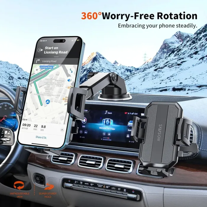 Upgraded 3-in-1 Car Phone Holder Mount [Powerful Suction] Phone Mount for Car Dashboard Air Vent Windshield,for All iPhone Android Phone (Black) - Image 4