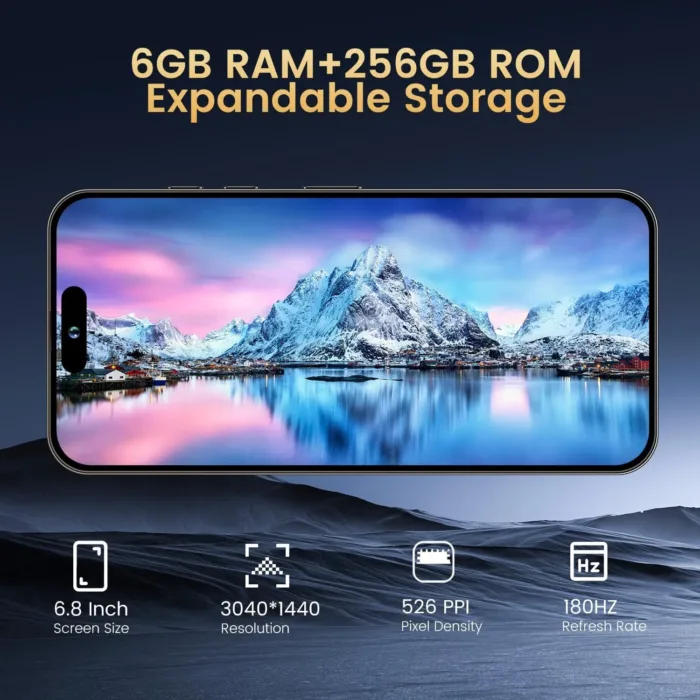 Unlocked Android Phone A15 PROMAX Android 13 Cell Phone with Dynamic Island 6GB+256GB 6800mAh,HD Screen 48MP+108MP Camera Cell Phone with 5G Dual SIM Smart Phone (Black)