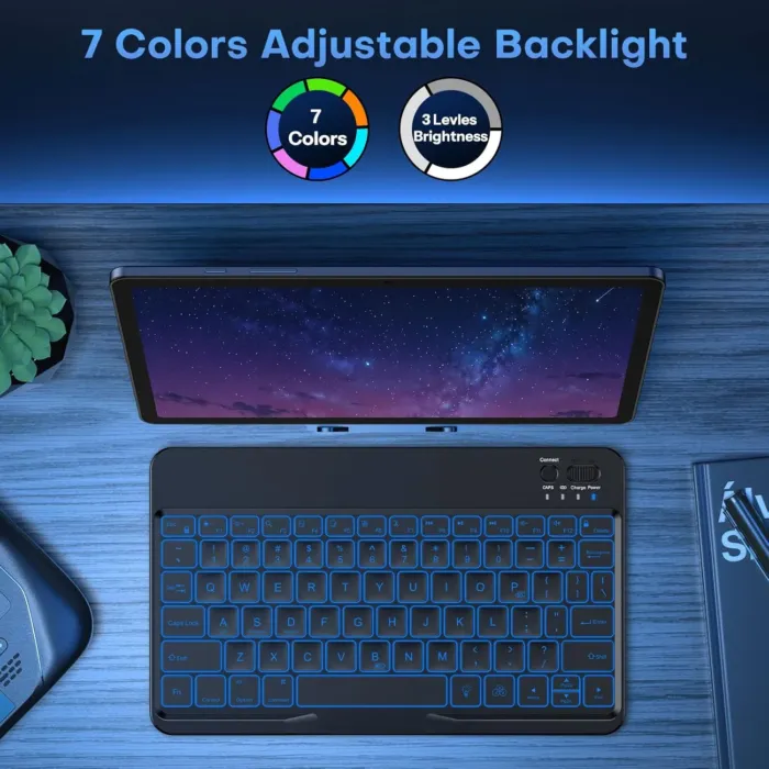 OMOTON Bluetooth Keyboard for Tablet/Android/Windows/iOS, with 7 Colors Backlight Rechargeable Wireless Keyboard Compatible with Galaxy Tab A9+/A9+ Plus/S9/S9 Plus/S9 FE, Black - Image 5