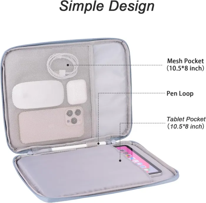DDgro Padded Tablet Sleeve Bag for 9-11 Inch iPad, iPad Pro, iPad Air and Other Tablets (PU-Misty Blue, 11 inch) - Image 4