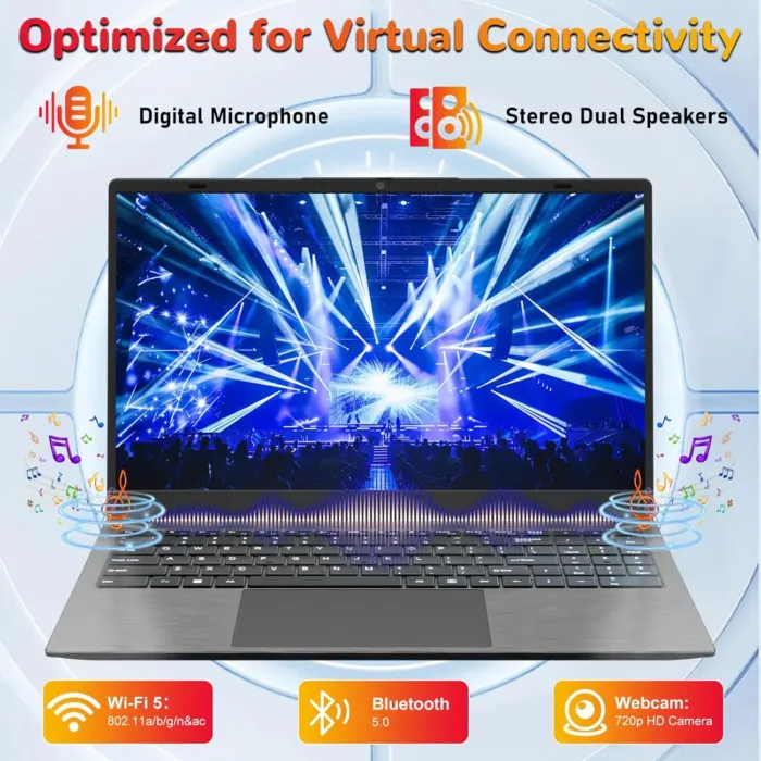 15 15.6" FHD 1920 X 1080 Display Laptop Computer for College Students Business, 8GB LPDDR4 RAM 256GB SSD, Dual-Core Intel Celeron, Numeric Keypad, Windows 11 Pro, Slim Portable, Gray - Image 4