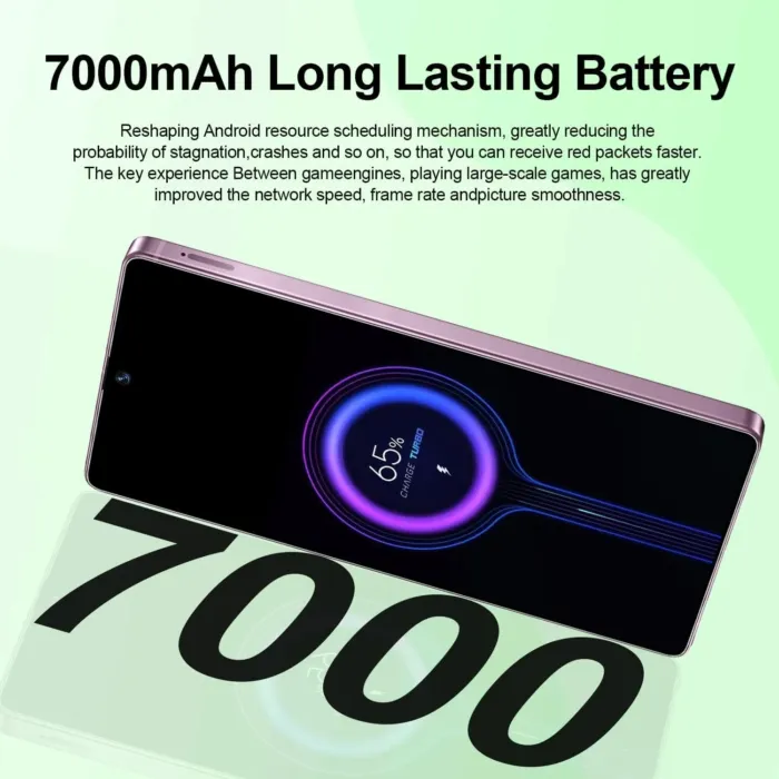 Huness I25 Ultra Unlocked Cell Phone,Built in Pen,12+512GB Unlocked Phone, Android 14 Battery 7000mAh 6.99" HD Screen Smartphone, 5G/Face ID/Fingerprint Lock/Dual SIM/GPS (Purple) - Image 3