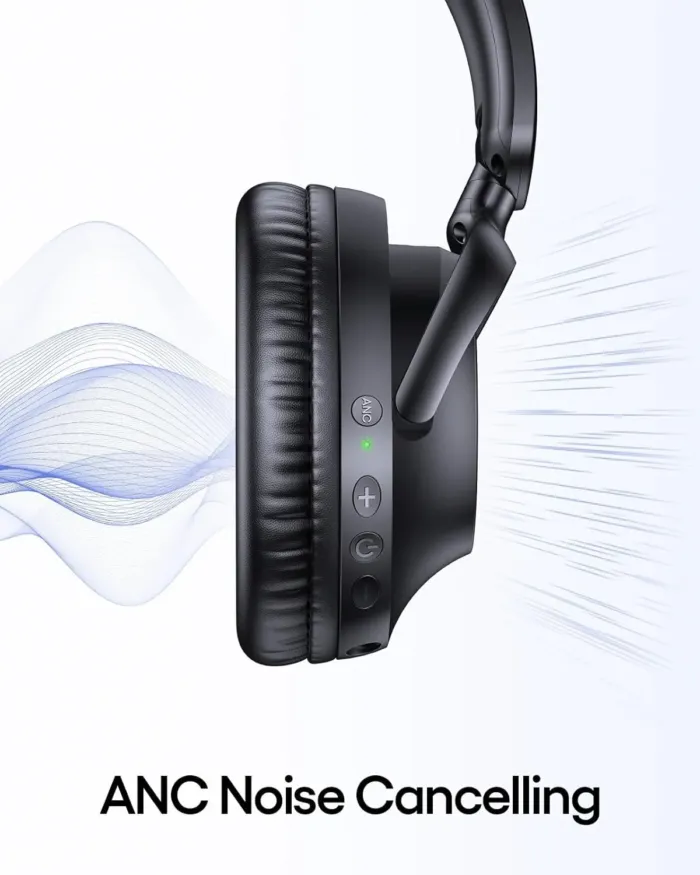 TAGRY Active Noise Cancelling Headphones 100H Playtime Over Ear Bluetooth Headphones with Deep Bass Light Weight Earphones Comfort Headsets with Fast Charging for Travel Home Office PC Black - Image 3
