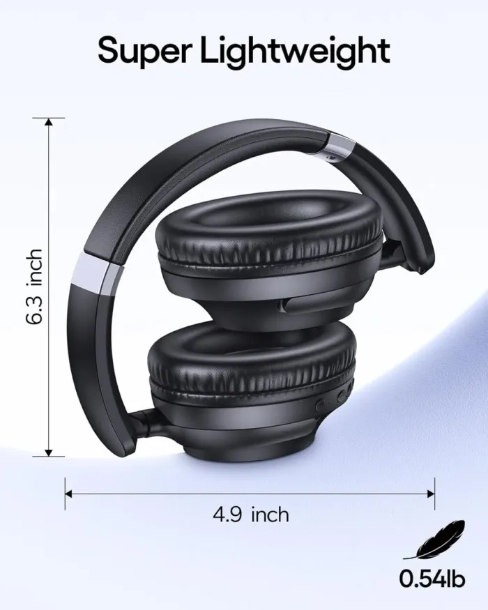 TAGRY Active Noise Cancelling Headphones 100H Playtime Over Ear Bluetooth Headphones with Deep Bass Light Weight Earphones Comfort Headsets with Fast Charging for Travel Home Office PC Black - Image 4