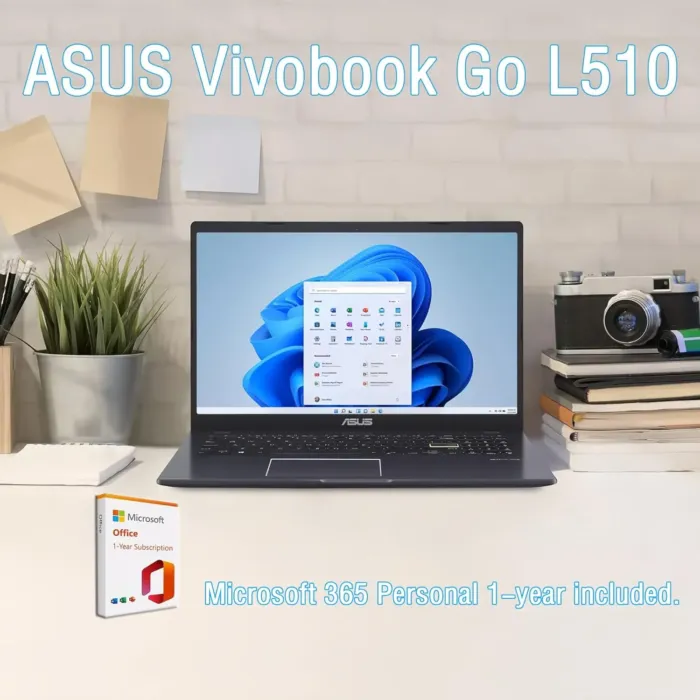 ASUS Vivobook Go 15 L510 Laptop, 15.6" FHD, Intel Celeron N4020 Processor, 4GB DDR4 RAM 128GB Storage, 1-Year Microsoft 365, Thin & Light, Win 11 Home S, W/Wireless Mouse - Image 3